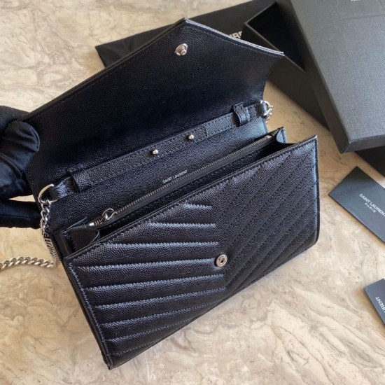 Replica YSL Saint Laurent Monogram Envelope Chain Wallet Grained Leather Black Silver Hardware Replica YSL Saint Laurent Monogram Envelope Chain Wallet Grained Leather Black Silver Hardware