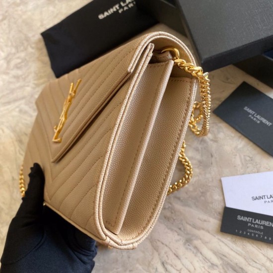 Fake YSL Saint Laurent Monogram Envelope Chain Wallet Grained Leather Apricot Replica Replica YSL Saint Laurent Monogram Envelope Chain Wallet Grained Leather Apricot