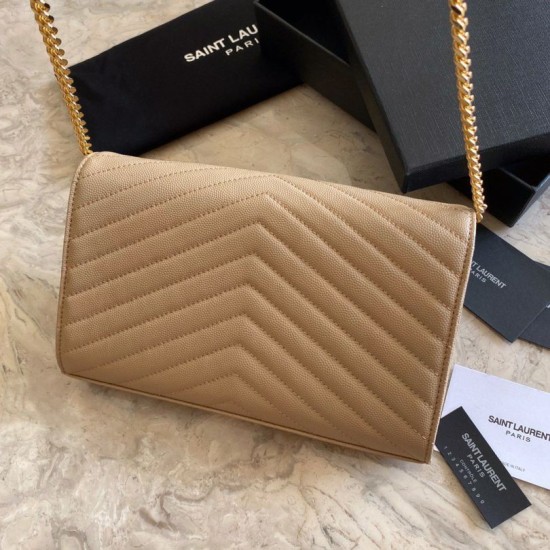 Fake YSL Saint Laurent Monogram Envelope Chain Wallet Grained Leather Apricot Replica Replica YSL Saint Laurent Monogram Envelope Chain Wallet Grained Leather Apricot