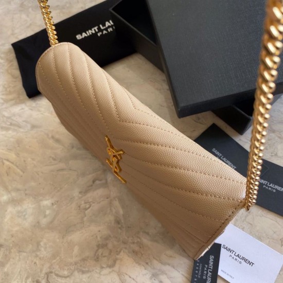 Fake YSL Saint Laurent Monogram Envelope Chain Wallet Grained Leather Apricot Replica Replica YSL Saint Laurent Monogram Envelope Chain Wallet Grained Leather Apricot