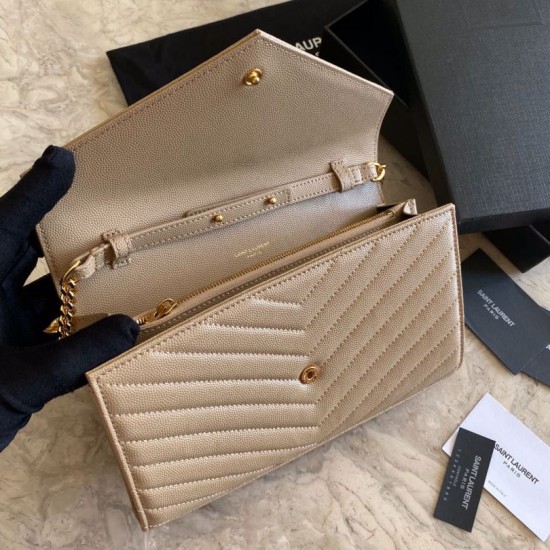 Fake YSL Saint Laurent Monogram Envelope Chain Wallet Grained Leather Apricot Replica Replica YSL Saint Laurent Monogram Envelope Chain Wallet Grained Leather Apricot