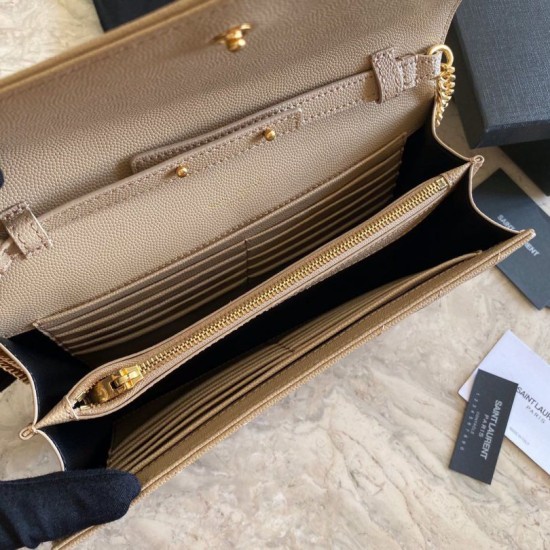 Fake YSL Saint Laurent Monogram Envelope Chain Wallet Grained Leather Apricot Replica Replica YSL Saint Laurent Monogram Envelope Chain Wallet Grained Leather Apricot