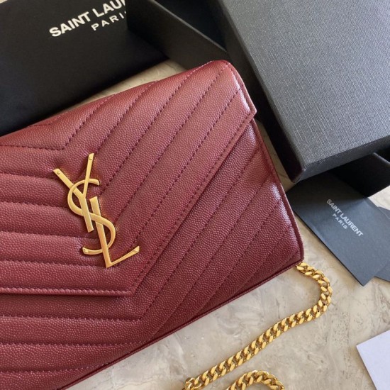 Replica YSL Saint Laurent Monogram Envelope Chain Wallet Grained Leather Claret Fake YSL Saint Laurent Monogram Envelope Chain Wallet Grained Leather Claret Replica