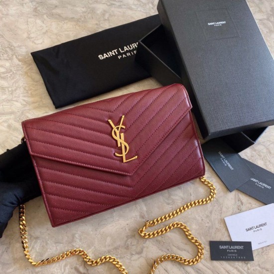 Replica YSL Saint Laurent Monogram Envelope Chain Wallet Grained Leather Claret Fake YSL Saint Laurent Monogram Envelope Chain Wallet Grained Leather Claret Replica