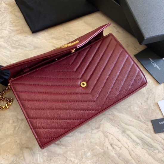 Replica YSL Saint Laurent Monogram Envelope Chain Wallet Grained Leather Claret Fake YSL Saint Laurent Monogram Envelope Chain Wallet Grained Leather Claret Replica