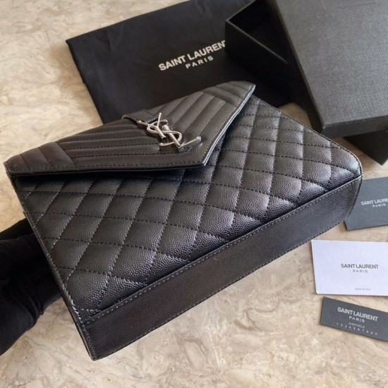 Replica YSL Saint Laurent Medium Envelope Bag Mix Matelasse Black Silver Hardware Fake YSL Saint Laurent Medium Envelope Bag Mix Matelasse Black Silver Hardware Replica