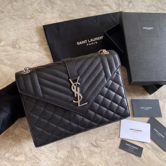 Replica YSL Saint Laurent Medium Envelope Bag Mix Matelasse Black Silver Hardware Fake YSL Saint Laurent Medium Envelope Bag Mix Matelasse Black Silver Hardware Replica