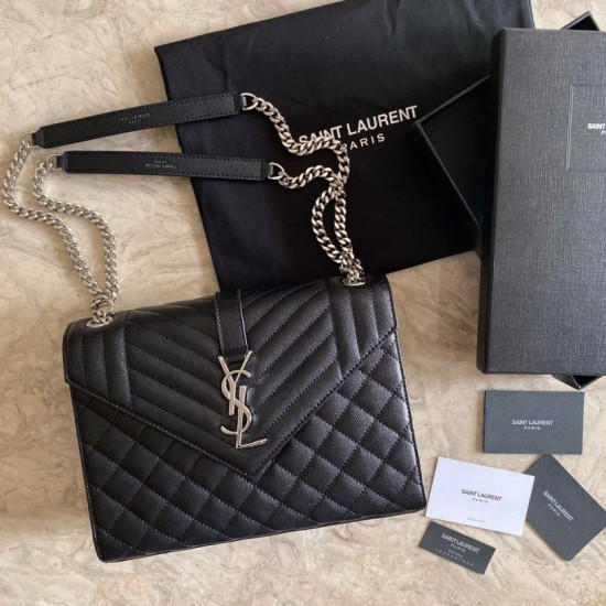 Replica YSL Saint Laurent Medium Envelope Bag Mix Matelasse Black Silver Hardware Fake YSL Saint Laurent Medium Envelope Bag Mix Matelasse Black Silver Hardware Replica