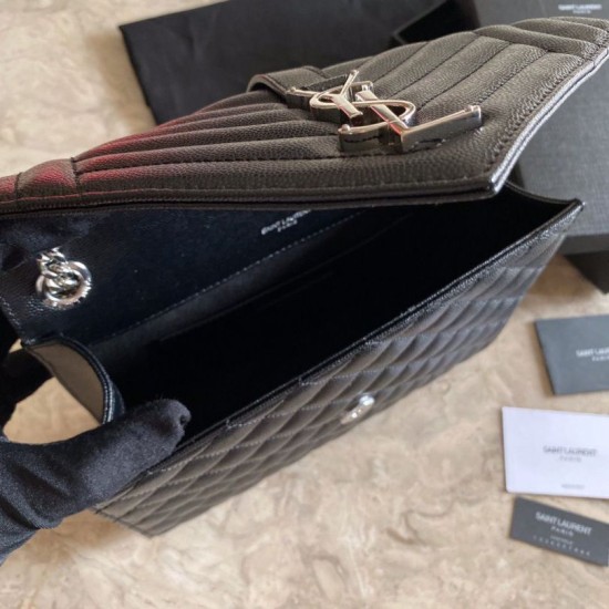 Replica YSL Saint Laurent Medium Envelope Bag Mix Matelasse Black Silver Hardware Fake YSL Saint Laurent Medium Envelope Bag Mix Matelasse Black Silver Hardware Replica