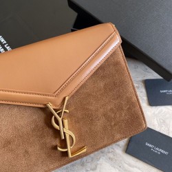 Fake YSL Saint Laurent Cassandra Medium Suede Bag Brown Replica