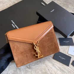 Fake YSL Saint Laurent Cassandra Medium Suede Bag Brown Replica