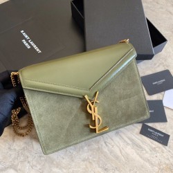 Fake YSL Saint Laurent Cassandra Medium Suede Bag Light Green Replica