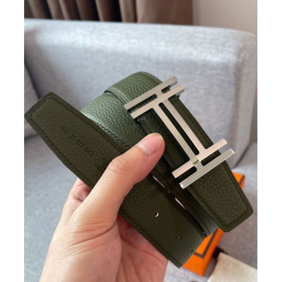Fake Hermes H Au Carre Belt Buckle &amp; Reversible Leather Strap 32mm Green Replica