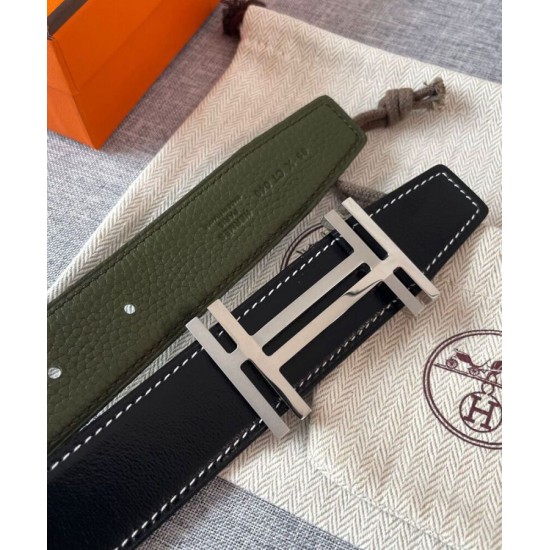 Fake Hermes H Au Carre Belt Buckle &amp; Reversible Leather Strap 32mm Green Replica