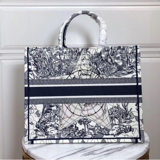 Fake Dior Book Tote Bag Around The World Embroidered Canvas Blue Replica Replica Dior Book Tote Bag Around The World Embroidered Canvas Blue