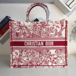 Fake Dior Book Tote Bag Hydrangea Flowers Canvas Red Replica