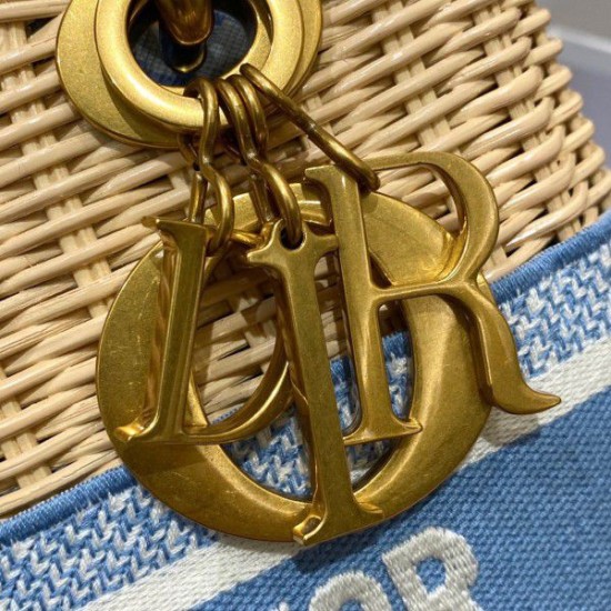 Replica Dior Medium Lady Dior Bag In Wicker and Light Blue Oblique Jacquard Replica Dior Medium Lady Dior Bag In Wicker and Light Blue Oblique Jacquard