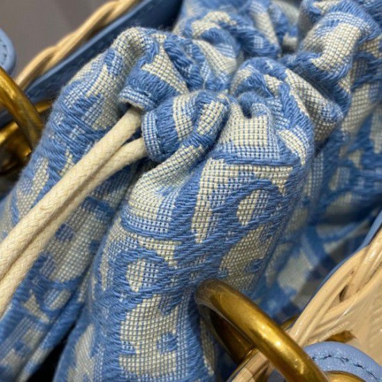 Replica Dior Medium Lady Dior Bag In Wicker and Light Blue Oblique Jacquard Replica Dior Medium Lady Dior Bag In Wicker and Light Blue Oblique Jacquard