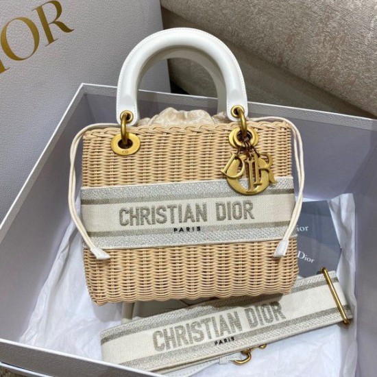 Replica Dior Medium Lady Dior Bag In Wicker and White Oblique Jacquard Fake Dior Medium Lady Dior Bag In Wicker and White Oblique Jacquard Replica