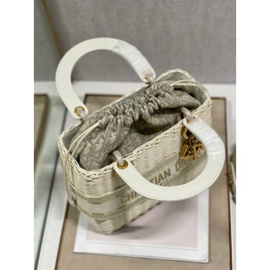 Replica Dior Medium Lady Dior Bag In Wicker and White Oblique Jacquard Fake Dior Medium Lady Dior Bag In Wicker and White Oblique Jacquard Replica