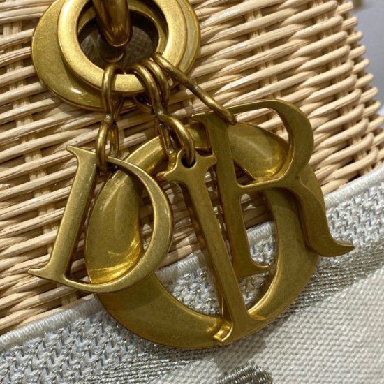 Replica Dior Medium Lady Dior Bag In Wicker and White Oblique Jacquard Fake Dior Medium Lady Dior Bag In Wicker and White Oblique Jacquard Replica