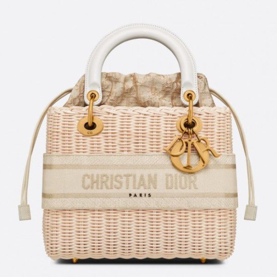 Replica Dior Medium Lady Dior Bag In Wicker and White Oblique Jacquard Fake Dior Medium Lady Dior Bag In Wicker and White Oblique Jacquard Replica