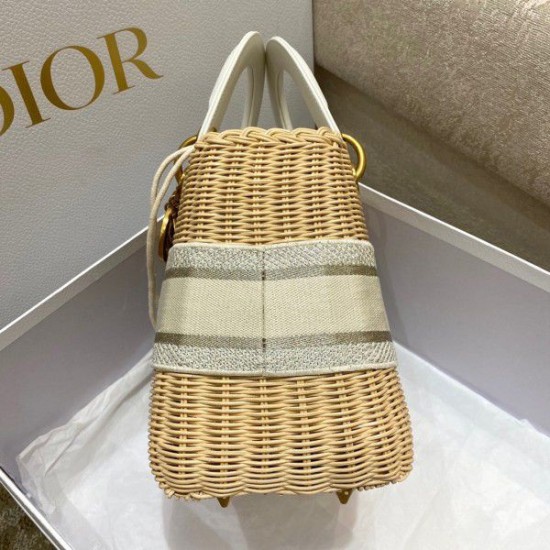 Replica Dior Medium Lady Dior Bag In Wicker and White Oblique Jacquard Fake Dior Medium Lady Dior Bag In Wicker and White Oblique Jacquard Replica