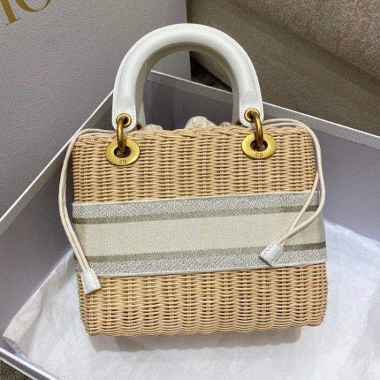 Replica Dior Medium Lady Dior Bag In Wicker and White Oblique Jacquard Fake Dior Medium Lady Dior Bag In Wicker and White Oblique Jacquard Replica