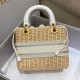 Replica Dior Medium Lady Dior Bag In Wicker and White Oblique Jacquard Fake Dior Medium Lady Dior Bag In Wicker and White Oblique Jacquard Replica