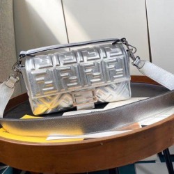 Replica Fendi Baguette Medium Bag With FF Motif Silver