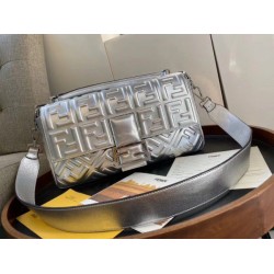 Fake Baguette Large Bag Lambskin With FF Motif Silver Replica