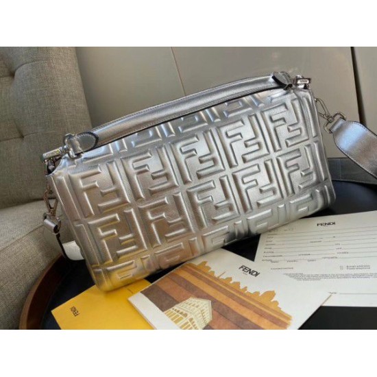 Replica Baguette Large Bag Lambskin With FF Motif Silver Fake Baguette Large Bag Lambskin With FF Motif Silver Replica