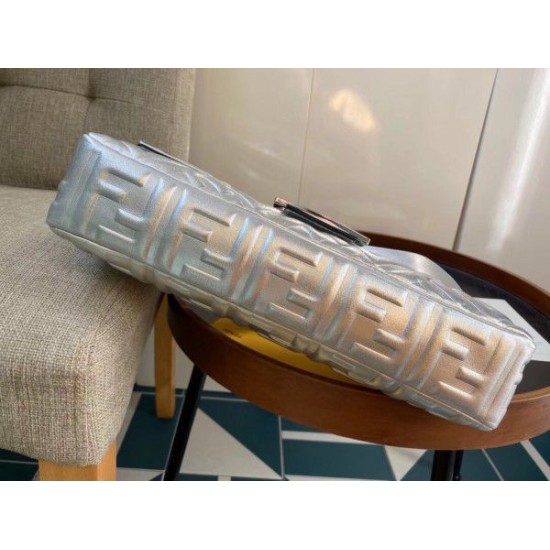 Replica Baguette Large Bag Lambskin With FF Motif Silver Fake Baguette Large Bag Lambskin With FF Motif Silver Replica