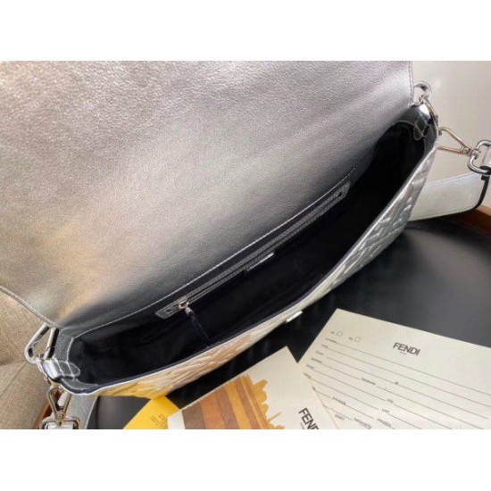 Replica Baguette Large Bag Lambskin With FF Motif Silver Fake Baguette Large Bag Lambskin With FF Motif Silver Replica