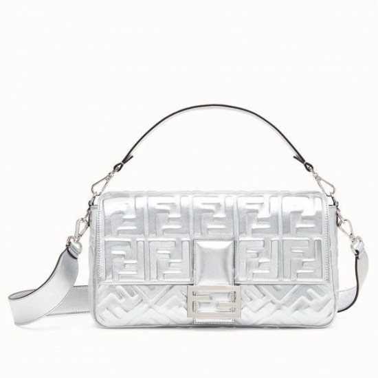 Replica Baguette Large Bag Lambskin With FF Motif Silver Fake Baguette Large Bag Lambskin With FF Motif Silver Replica