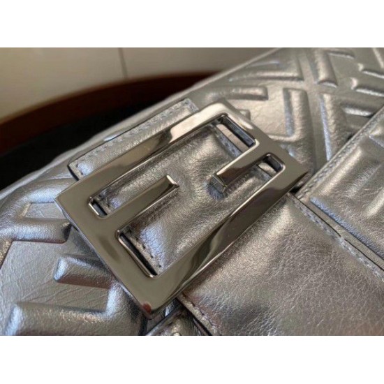 Replica Baguette Large Bag Lambskin With FF Motif Silver Fake Baguette Large Bag Lambskin With FF Motif Silver Replica