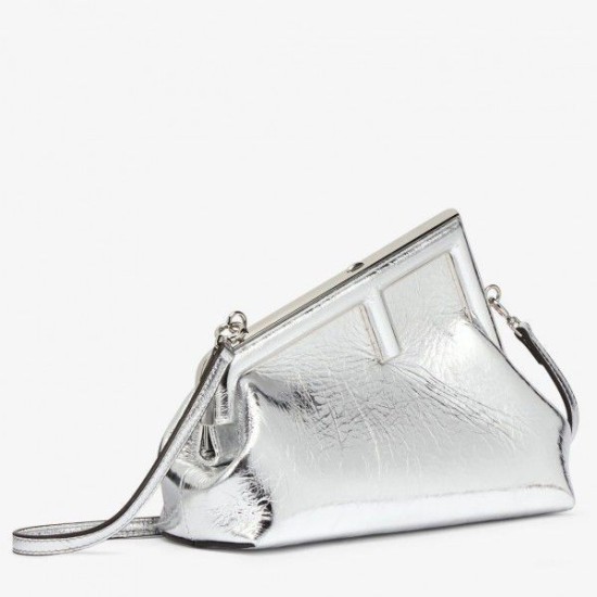 Replica First Small Bag Silver Laminated Leather Fake First Small Bag Silver Laminated Leather Replica