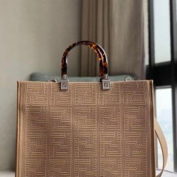 Fake Sunshine Medium Shopper FF Fabric Bag Beige Replica
