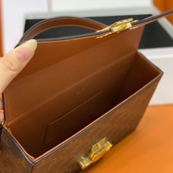 Fake Celine Box Triomphe In Triomphe Canvas And Calfskin Coffee Replica
