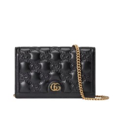 Fake Gucci GG Matelasse Chain Wallet 723787 Black Replica