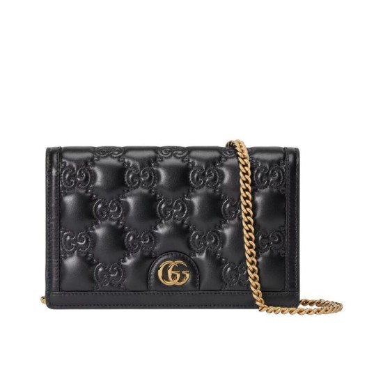 Replica Gucci GG Matelasse Chain Wallet 723787 Black Fake Gucci GG Matelasse Chain Wallet 723787 Black Replica