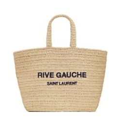 Replica YSL Saint Laurent Rive Gauche Supple Tote Bag In Raffia Crochet Apricot