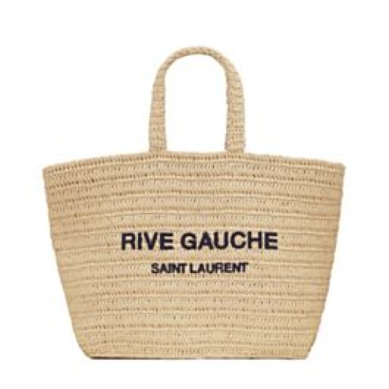 Replica YSL Saint Laurent Rive Gauche Supple Tote Bag In Raffia Crochet Apricot