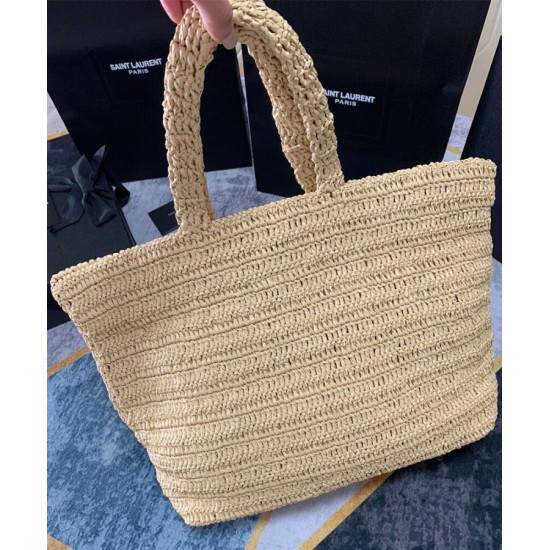 Replica YSL Saint Laurent Rive Gauche Supple Tote Bag In Raffia Crochet Apricot