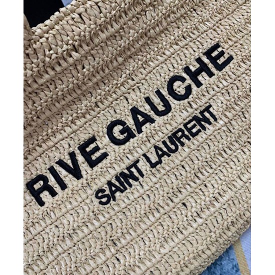 Replica YSL Saint Laurent Rive Gauche Supple Tote Bag In Raffia Crochet Apricot