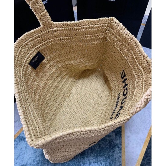 Replica YSL Saint Laurent Rive Gauche Supple Tote Bag In Raffia Crochet Apricot