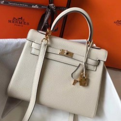 Replica Hermes Kelly 25cm Sellier Bag Clemence Leather Craie