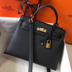 Fake Hermes Kelly 25cm Sellier Bag Epsom Leather Black Replica