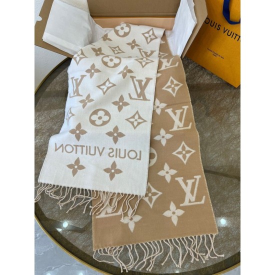 Fake Louis Vuitton LV Essential Scarf In Beige Wool M77728 Replica Fake Louis Vuitton LV Essential Scarf In Beige Wool M77728 Replica