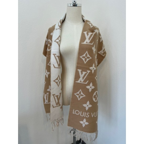 Fake Louis Vuitton LV Essential Scarf In Beige Wool M77728 Replica Fake Louis Vuitton LV Essential Scarf In Beige Wool M77728 Replica